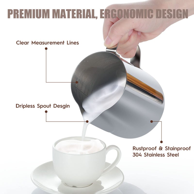 Zroden Milk Frothing Pitcher  20oz Espresso Steaming Pitchers Stainless Steel Cappuccino Coffee Machine Accessories Barista Tools Steamer Froth Pitchers Milk Jug Cup with Decorating Pen Latte Art - Image 2
